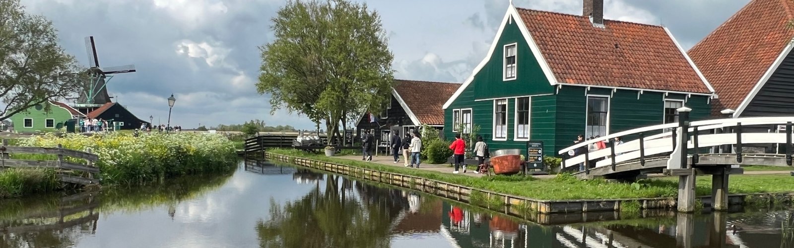 A traditional house in the village of Zaanse Schans, featuring vibrant colors.