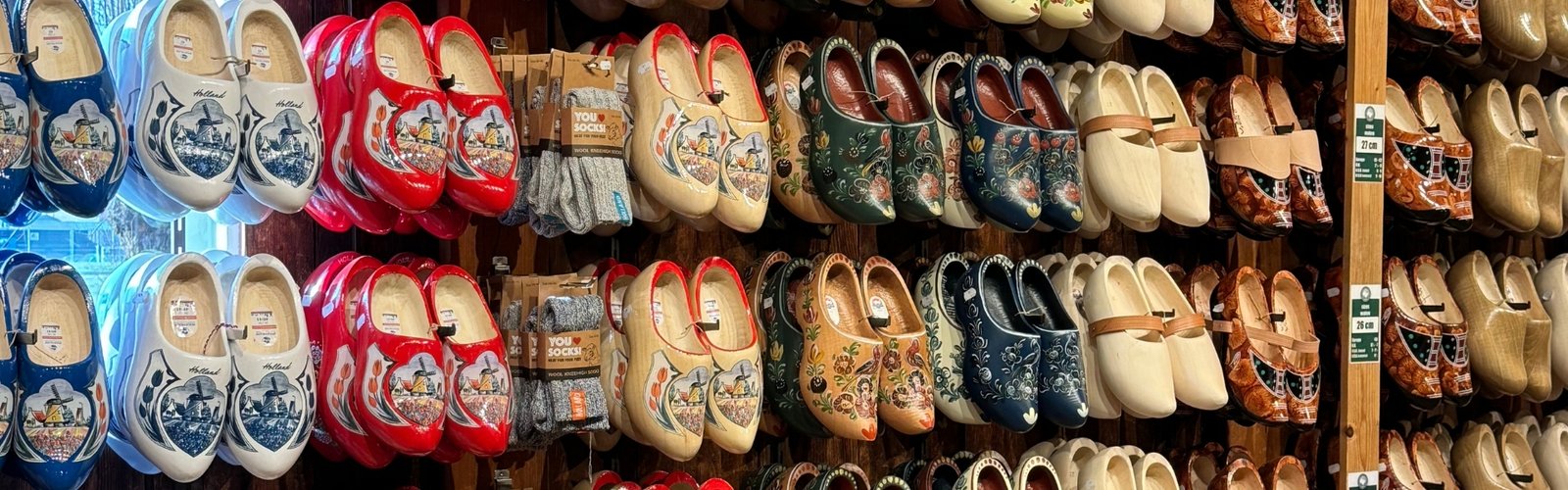 A display of wooden shoes at the clog factory in Zaanse Schans.