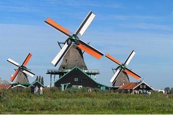 Historic windmills in the charming village of Zaanse Schans.